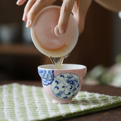 sample tea cup under the noggin Chinese style restoring ancient ways powder blue and white sheet glass ceramic glaze