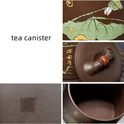 sealed tea canister lotus relief handpainted Chinese tea jar with lid storage loose tea true yixing zisha health care caddy new
