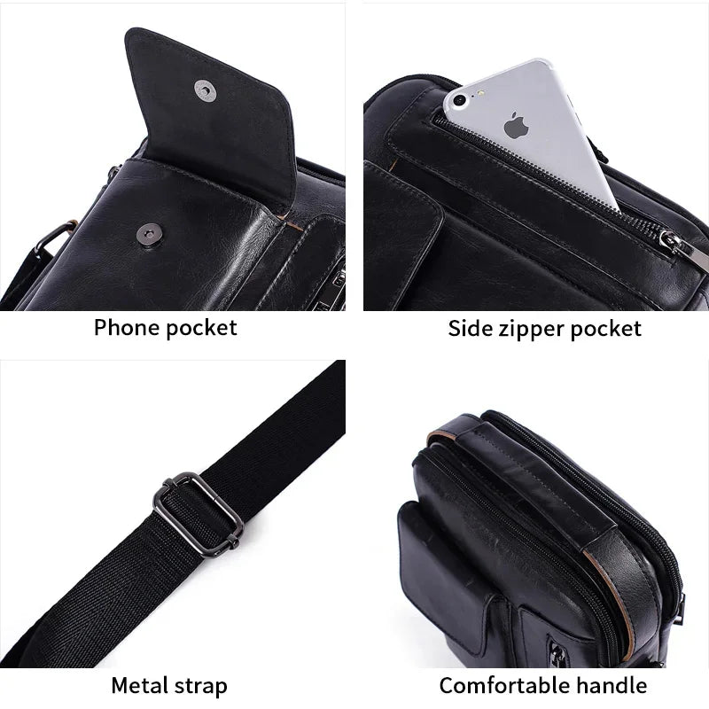 shoulder bag small flap zipper men's crossbody genuine leather for men handbag male messenger bags 8211