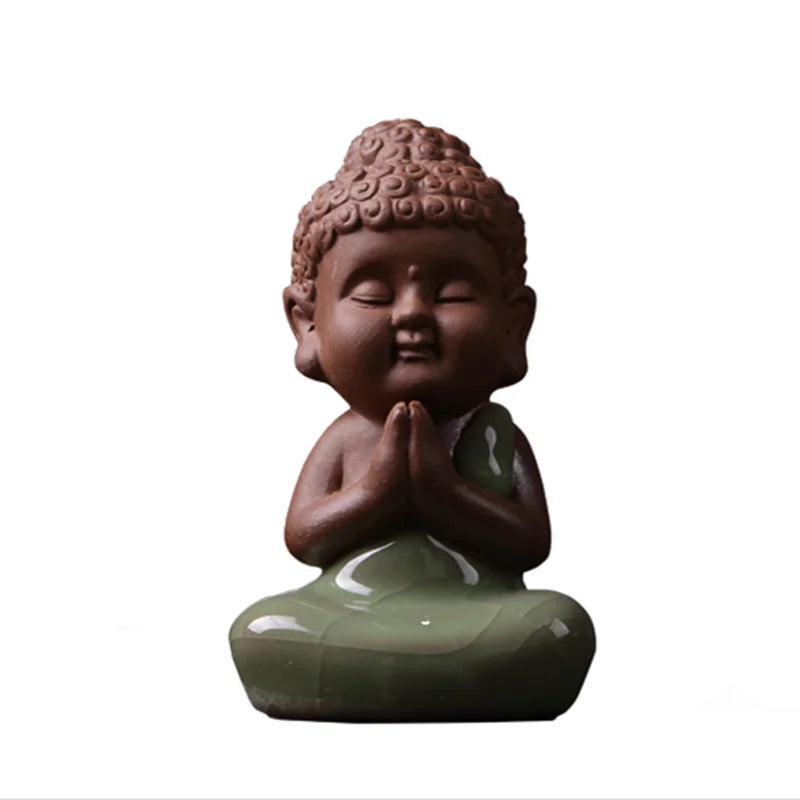small buddha statue crackle glaze porcelain tea pet geyao craft Chinese creative ornament home decoration tea play on sales