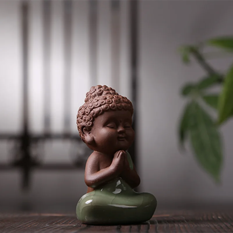 small buddha statue crackle glaze porcelain tea pet geyao craft Chinese creative ornament home decoration tea play on sales