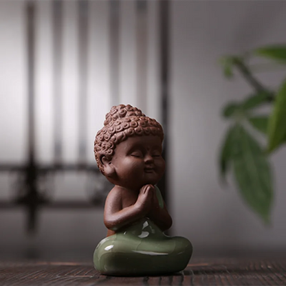 small buddha statue crackle glaze porcelain tea pet geyao craft Chinese creative ornament home decoration tea play on sales