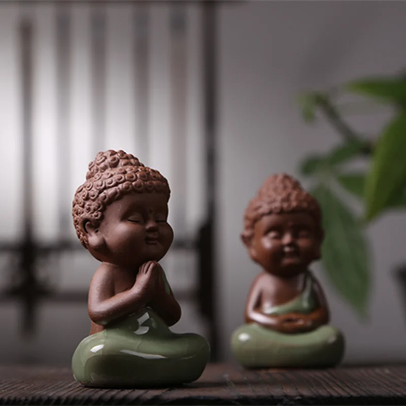 small buddha statue crackle glaze porcelain tea pet geyao craft Chinese creative ornament home decoration tea play on sales