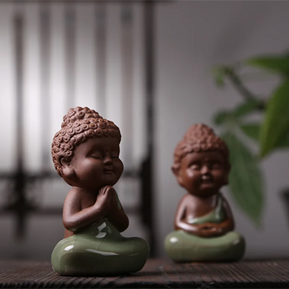 small buddha statue crackle glaze porcelain tea pet geyao craft Chinese creative ornament home decoration tea play on sales