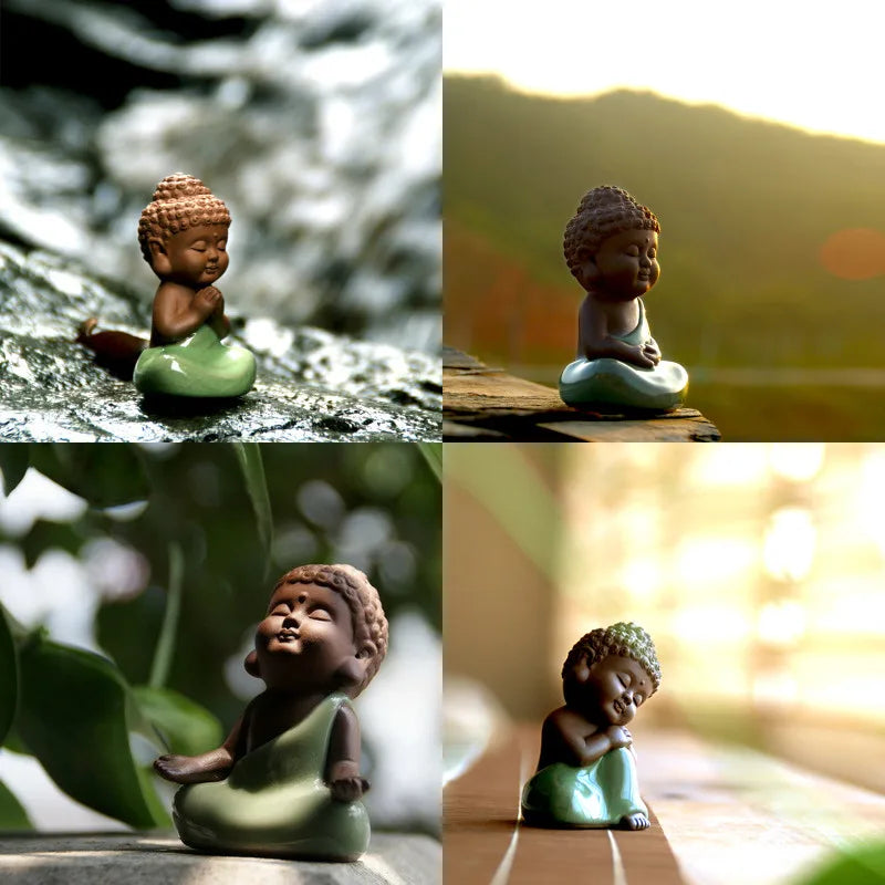 small buddha statue crackle glaze porcelain tea pet geyao craft Chinese creative ornament home decoration tea play on sales