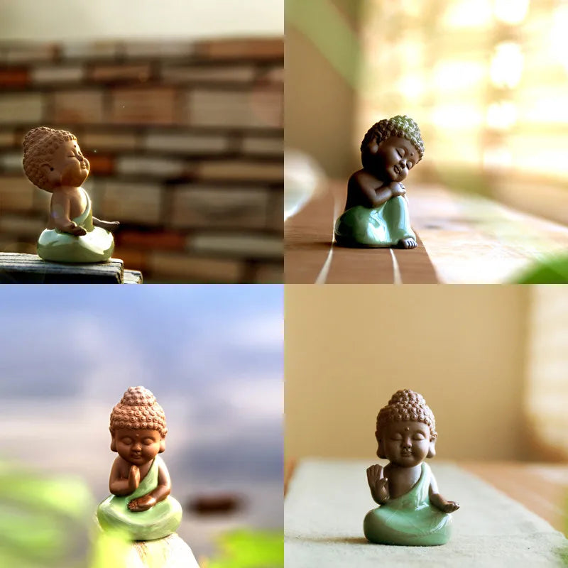 small buddha statue crackle glaze porcelain tea pet geyao craft Chinese creative ornament home decoration tea play on sales