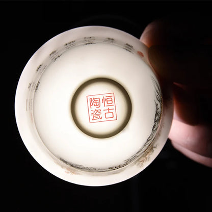 small gaiwan 80cc porcelain tureen China ceramic tea bowl set covered bowl with lid cup saucer under glaze mountain river print