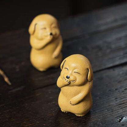 smiling dog statue creative tea pet yixing zisha purple duan clay animal table decoration holiday gift handmade craft small size