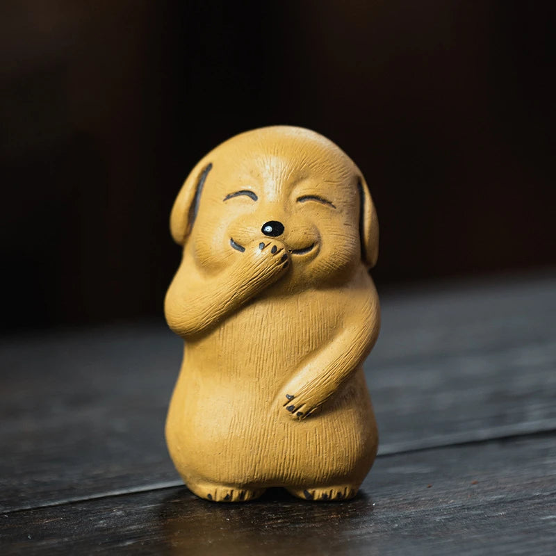 smiling dog statue creative tea pet yixing zisha purple duan clay animal table decoration holiday gift handmade craft small size