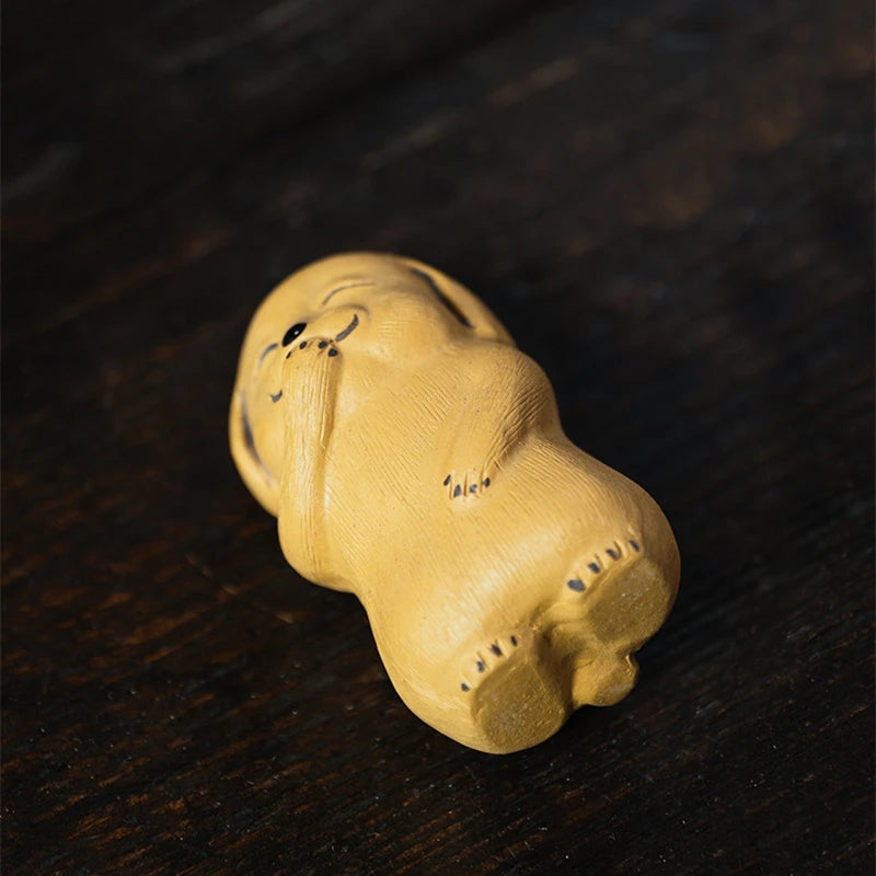 smiling dog statue creative tea pet yixing zisha purple duan clay animal table decoration holiday gift handmade craft small size
