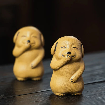 smiling dog statue creative tea pet yixing zisha purple duan clay animal table decoration holiday gift handmade craft small size