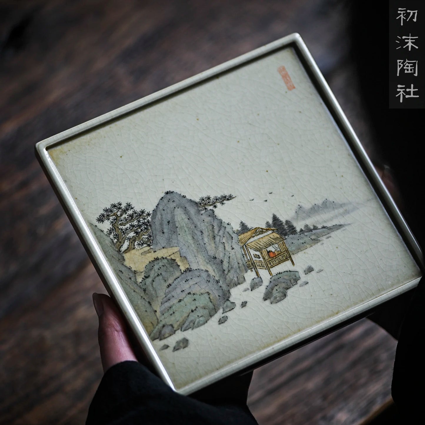 society Jingdezhen hand painted square tea tray small retro open piece pot bearing ceramic dry bubble table pot holder