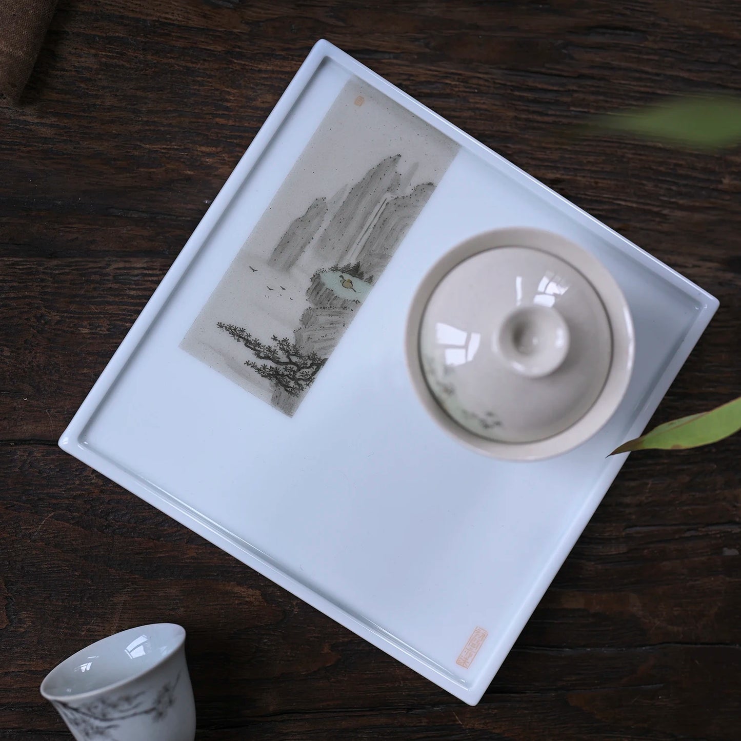 society Jingdezhen hand painted square tea tray small retro open piece pot bearing ceramic dry bubble table pot holder