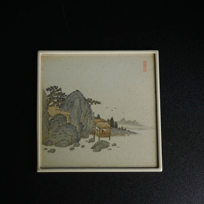 society Jingdezhen hand painted square tea tray small retro open piece pot bearing ceramic dry bubble table pot holder