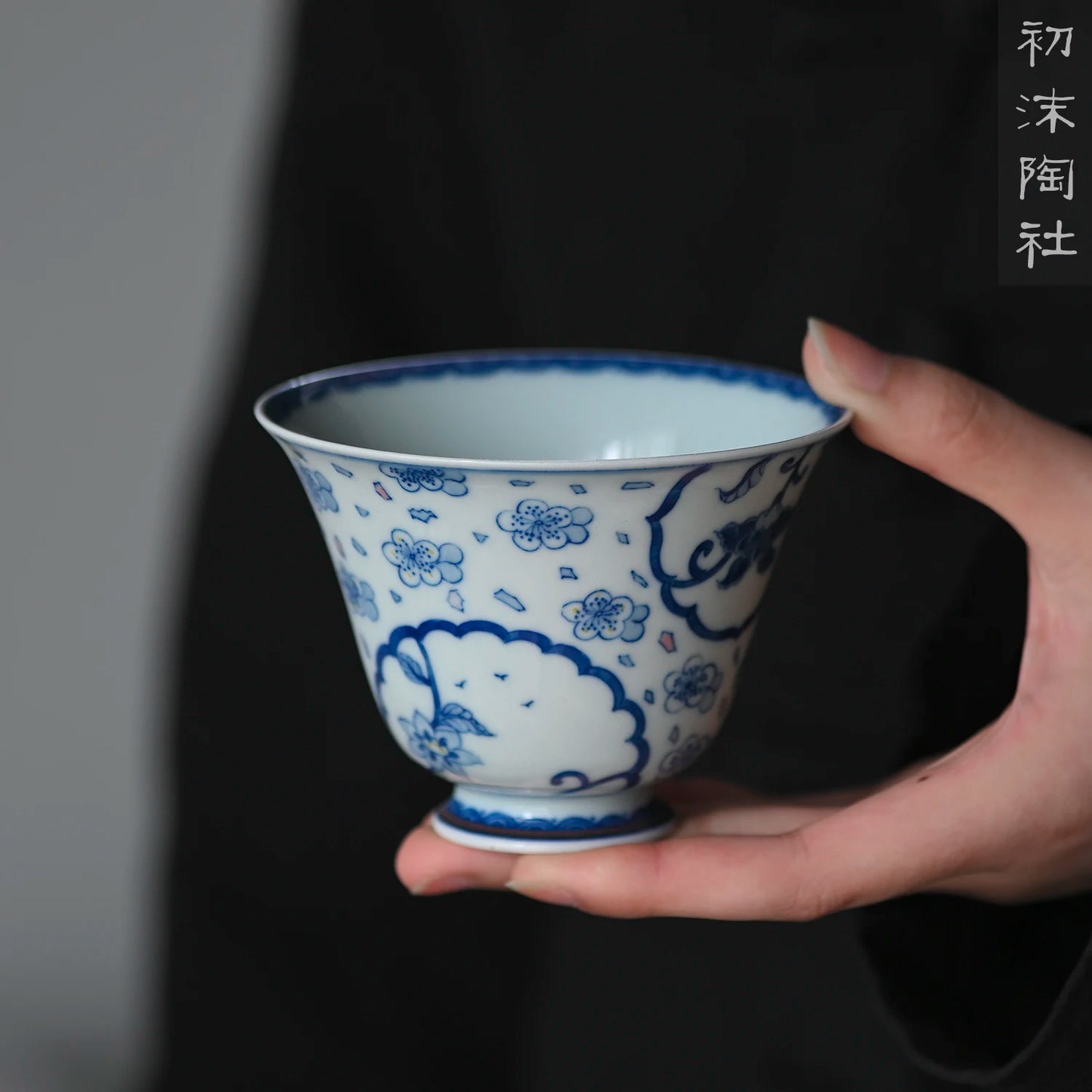 society Jingdezhen underglaze blue and white yulan cup Kungfu large tea cup drinking kungfu tea set household ceramics