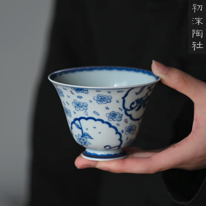 society Jingdezhen underglaze blue and white yulan cup Kungfu large tea cup drinking kungfu tea set household ceramics