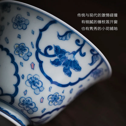 society Jingdezhen underglaze blue and white yulan cup Kungfu large tea cup drinking kungfu tea set household ceramics