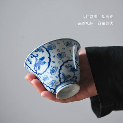 society Jingdezhen underglaze blue and white yulan cup Kungfu large tea cup drinking kungfu tea set household ceramics
