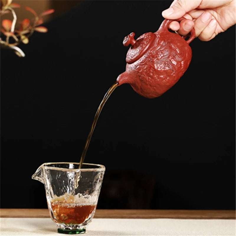 sold at a loss true yixing zisha dahongpao clay tea pot marked dragon carved original ore handmade craft 220ml boutique