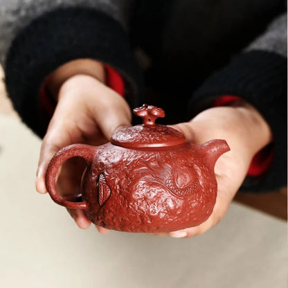 sold at a loss true yixing zisha dahongpao clay tea pot marked dragon carved original ore handmade craft 220ml boutique