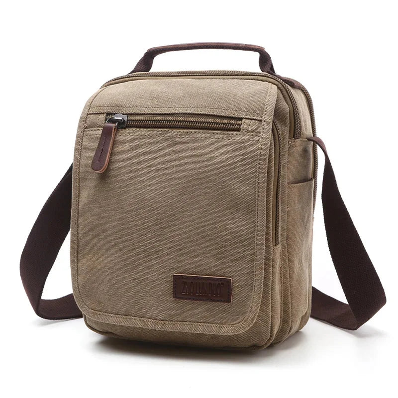 solid color canvas small vertical section square shape handbag men shoulder bag