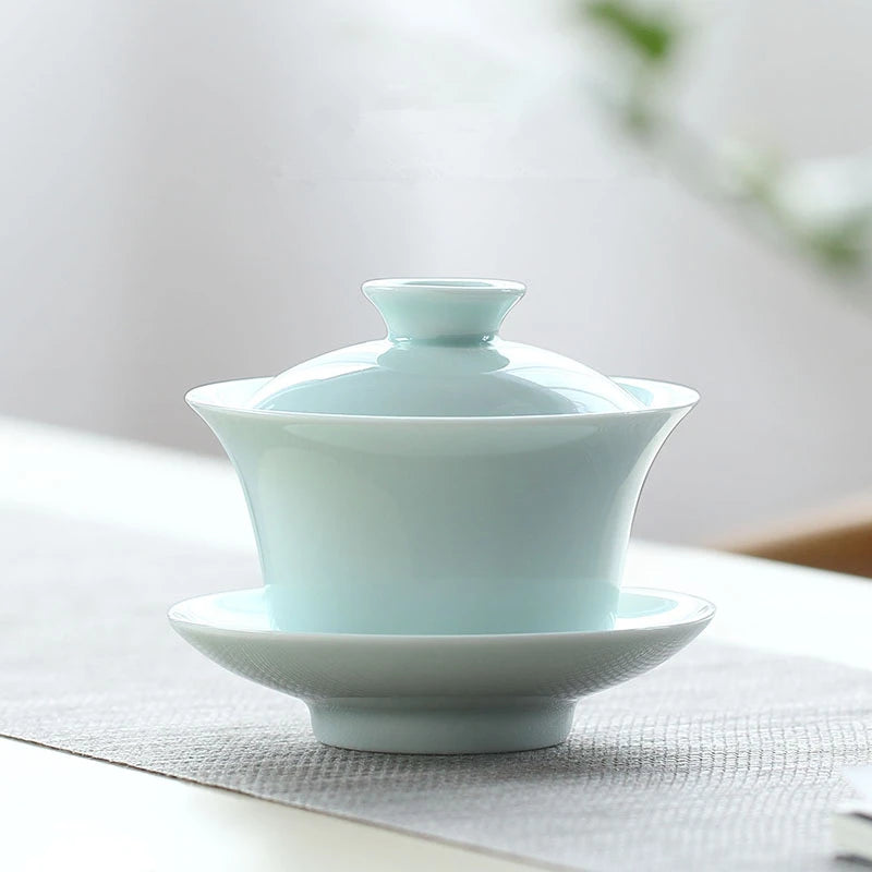 solid color porcelain gaiwan Fater Day gift Chinese tureen tea bowl with lid coaster tea brewer covered bowl for father new