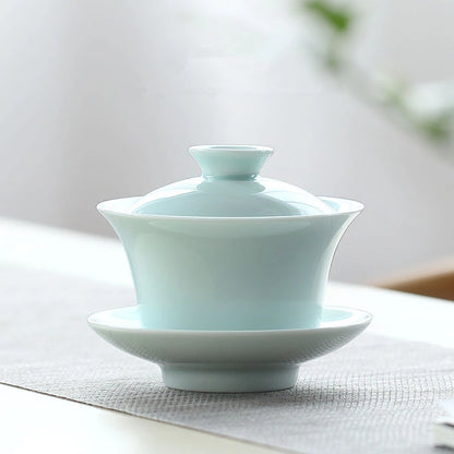 solid color porcelain gaiwan Fater Day gift Chinese tureen tea bowl with lid coaster tea brewer covered bowl for father new
