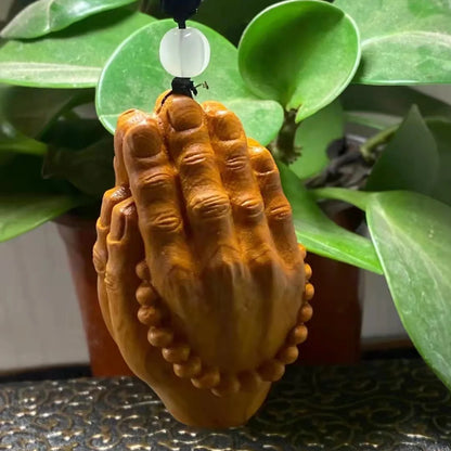 solid wood carving pray Buddha's Hand pendant  Wooden hand-carved Buddhist ornament Home Car Ornaments