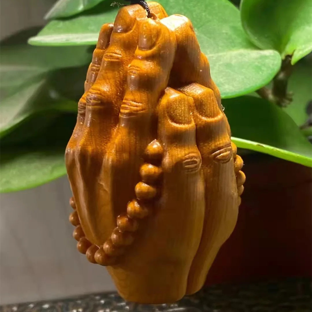 solid wood carving pray Buddha's Hand pendant  Wooden hand-carved Buddhist ornament Home Car Ornaments