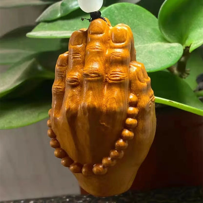 solid wood carving pray Buddha's Hand pendant  Wooden hand-carved Buddhist ornament Home Car Ornaments