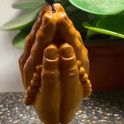 solid wood carving pray Buddha's Hand pendant  Wooden hand-carved Buddhist ornament Home Car Ornaments