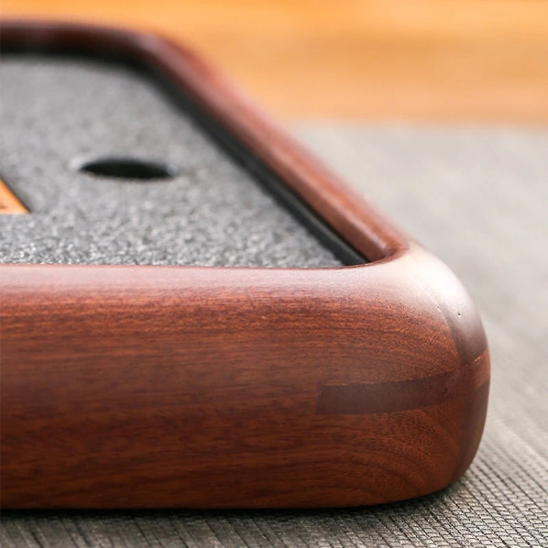 solid wood tea tray black stone serving tray water reservoir rectangle for kungfu tea set on sales simple pattern made in China