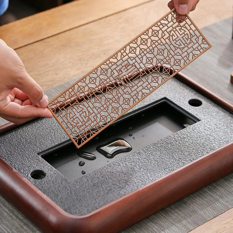 solid wood tea tray black stone serving tray water reservoir rectangle for kungfu tea set on sales simple pattern made in China