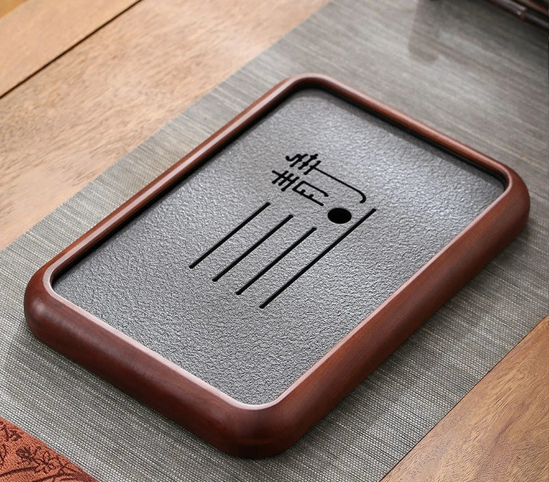 solid wood tea tray black stone serving tray water reservoir rectangle for kungfu tea set on sales simple pattern made in China