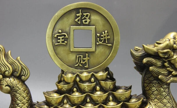 song voge gem S1194 China Palace Brass Copper Fengshui Yuanbao Wealth Money Dragon Boat Ship Statue