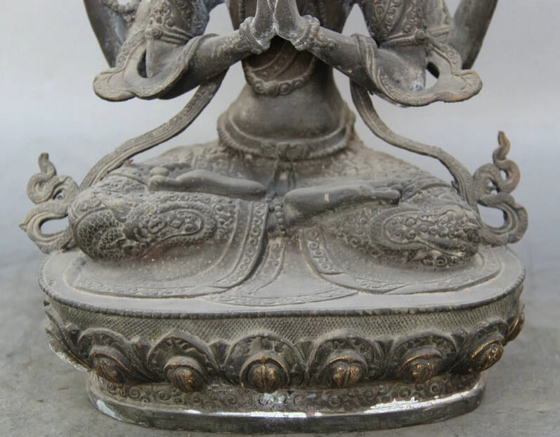 song voge gem S1840 13" Tibet Buddhism Bronze Seat 4 arms Chenrezig Buddha Avalokiteshvara sculpture