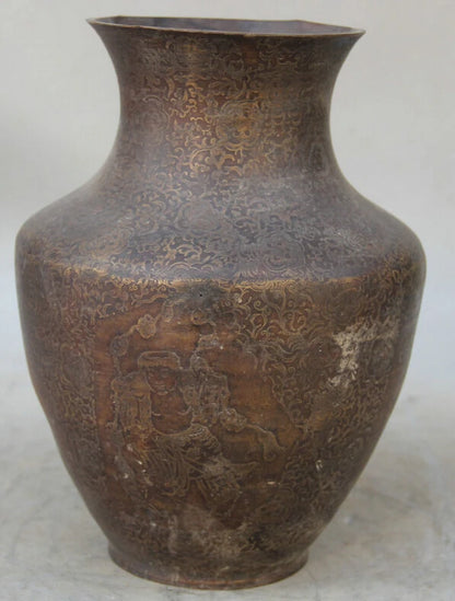 song voge gem S1852 9" Marked Chinese Bronze Folk lotus man menfolk vessel flower Bottle Vase Pot