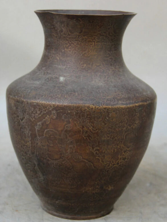 song voge gem S1852 9" Marked Chinese Bronze Folk lotus man menfolk vessel flower Bottle Vase Pot
