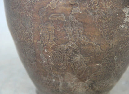 song voge gem S1852 9" Marked Chinese Bronze Folk lotus man menfolk vessel flower Bottle Vase Pot