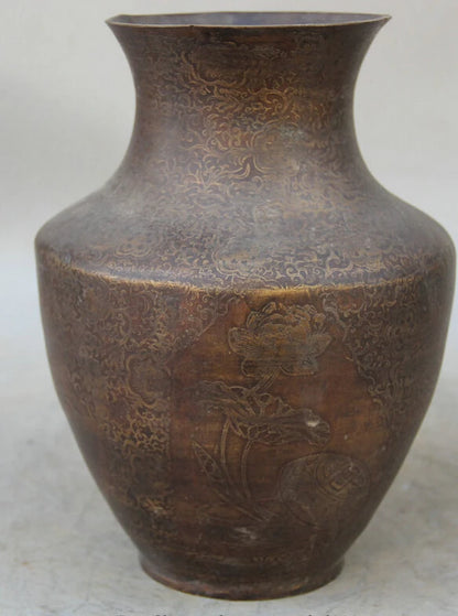 song voge gem S1852 9" Marked Chinese Bronze Folk lotus man menfolk vessel flower Bottle Vase Pot