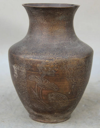 song voge gem S1852 9" Marked Chinese Bronze Folk lotus man menfolk vessel flower Bottle Vase Pot