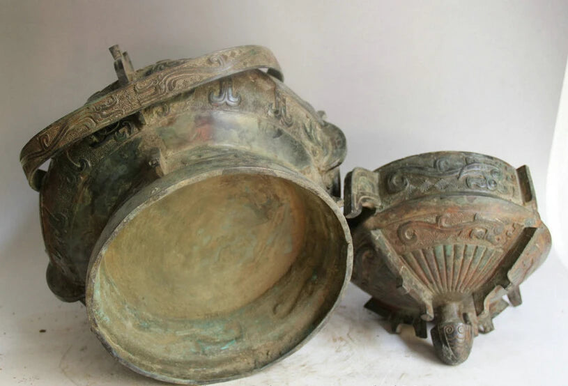 song voge gem S2169 20" Old Chinese Bronze Folk Beast Bird food vessel portable Pot jug jar kettle