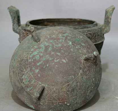 song voge gem S2236 10" Ancient Chinese dynasty Bronze 3 Foot handle water food vessel Pot Jar Crock