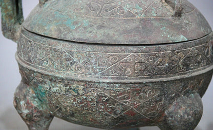 song voge gem S2236 10" Ancient Chinese dynasty Bronze 3 Foot handle water food vessel Pot Jar Crock