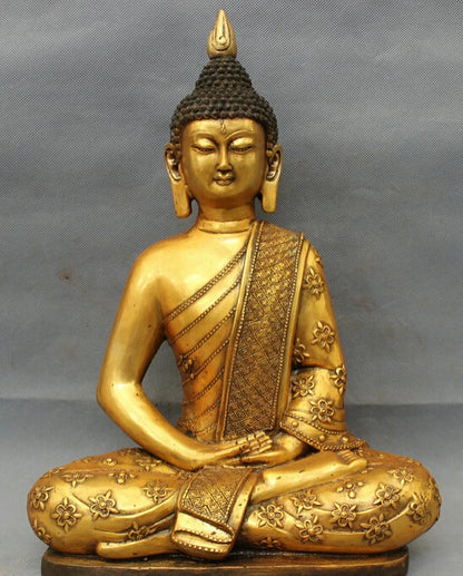 song voge gem S2331 16" Tibet Bronze Gilt Shakyamuni Buddha Statue Folk Thailand Sakyamuni Joss