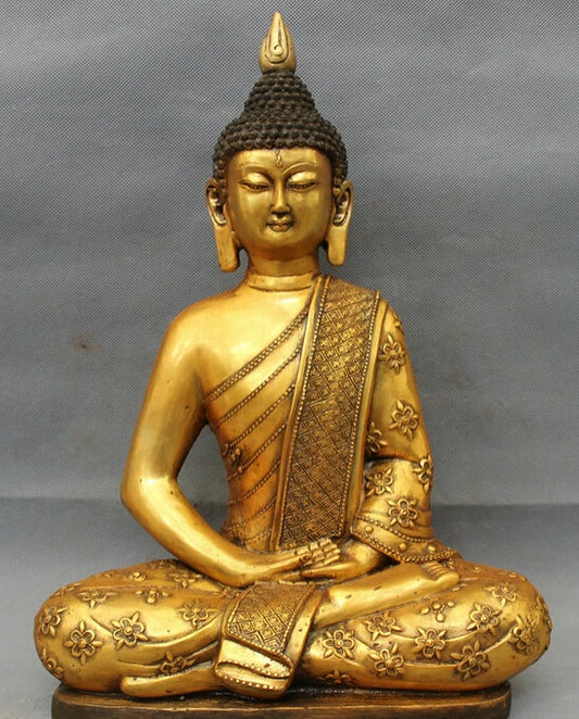 song voge gem S2331 16" Tibet Bronze Gilt Shakyamuni Buddha Statue Folk Thailand Sakyamuni Joss