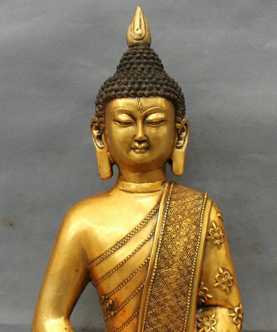 song voge gem S2331 16" Tibet Bronze Gilt Shakyamuni Buddha Statue Folk Thailand Sakyamuni Joss