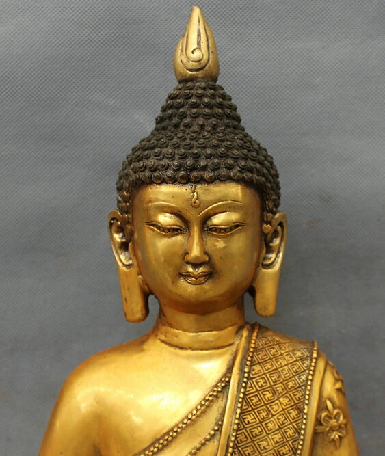 song voge gem S2331 16" Tibet Bronze Gilt Shakyamuni Buddha Statue Folk Thailand Sakyamuni Joss