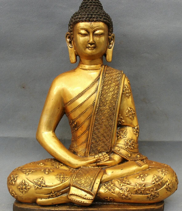 song voge gem S2331 16" Tibet Bronze Gilt Shakyamuni Buddha Statue Folk Thailand Sakyamuni Joss