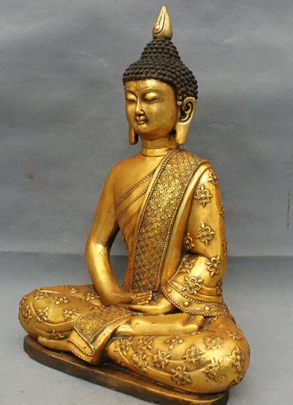 song voge gem S2331 16" Tibet Bronze Gilt Shakyamuni Buddha Statue Folk Thailand Sakyamuni Joss